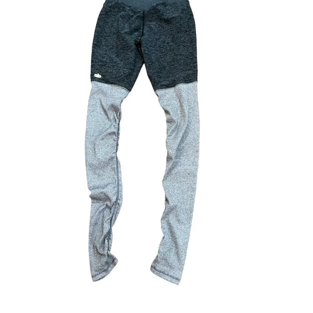 ALO Yoga Grey High Waist Ribbed Knit‎ Lounge Leggings Ruched Small Dance Workout